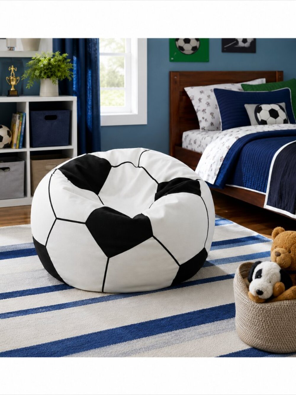 Kids Soccer Bean Bag Cover & Stuffed Animal Storage Organizer